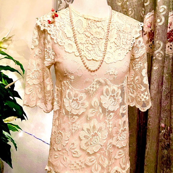 ANTIQUE Vintage  1920s HANDMADE Tambour Needle lace Drop Waist WEDDING dress - Picture 2 of 9